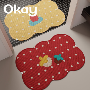 红色波点浴室吸水地垫新年氛围感喜庆厕所门口脚垫卫生间门垫防滑