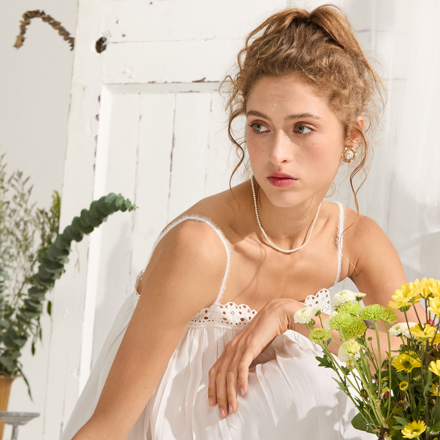 lighttomoon【原创】夏季棉质花边吊带睡裙女简约薄款家居服睡衣