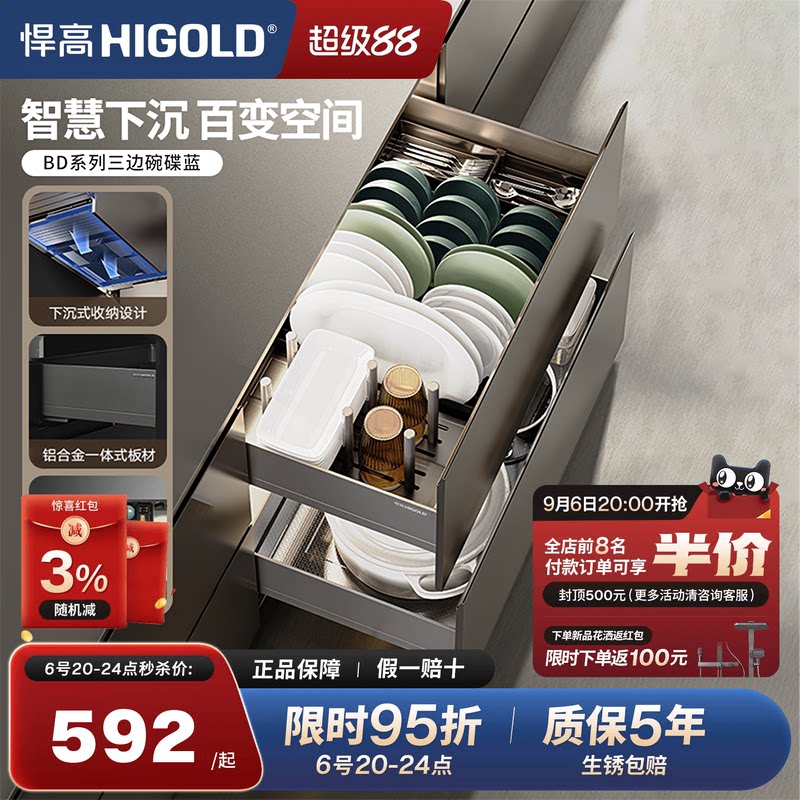 悍高下沉式结构厨房双层拉篮图片