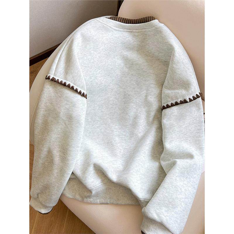 大码小狗刺绣假两件圆领卫衣女秋冬加绒新款潮设计感宽松胖mm上衣,个性定制/设计服务/DIY,棉服工装,淘宝优惠券,粉丝福利购,淘宝优惠卷