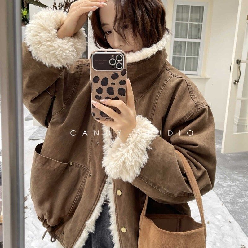 Candy糖果皮毛一体外套女冬新款复古立领宽松显瘦加绒保暖派克服,个性定制/设计服务/DIY,棉服工装,淘宝优惠券,粉丝福利购,淘宝优惠卷