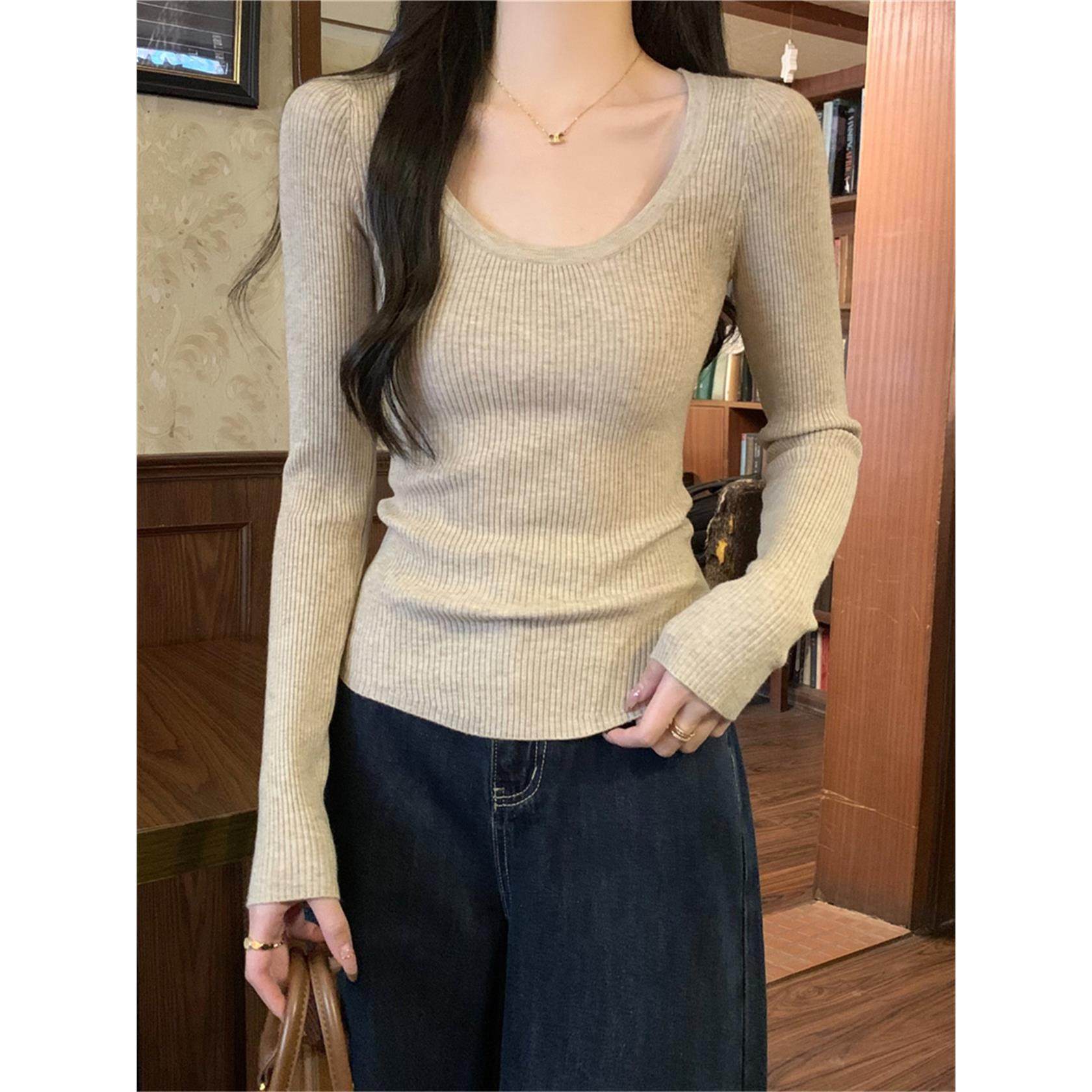 别致绝美U领纯欲设计感打底毛衣女秋冬百搭紧身针织内搭小衫上衣,个性定制/设计服务/DIY,棉服工装,淘宝优惠券,粉丝福利购,淘宝优惠卷