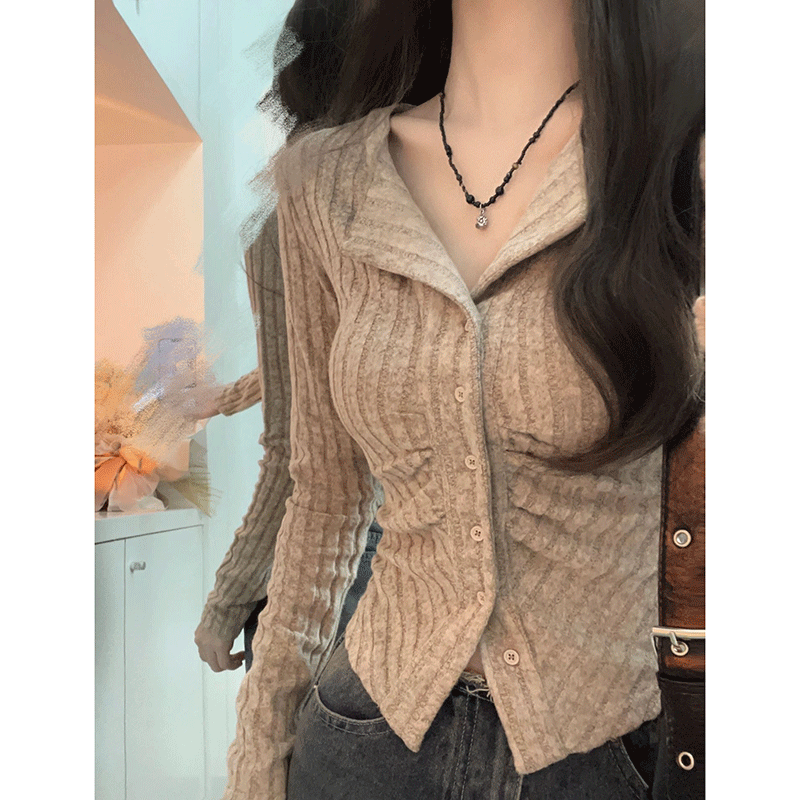 美拉德不规则v领长袖针织衫开衫女秋季秋冬修身内搭打底短款毛衣,个性定制/设计服务/DIY,棉服工装,淘宝优惠券,粉丝福利购,淘宝优惠卷