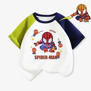 男童变色亮片蜘蛛侠纯棉短袖T恤夏季新款卡通帅气潮牌男孩上衣服