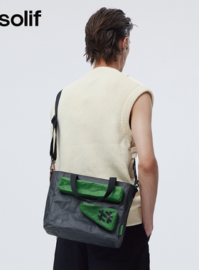 solif翻袋积木时尚做旧风积木斜跨手提包男女托特包流行休闲挎包