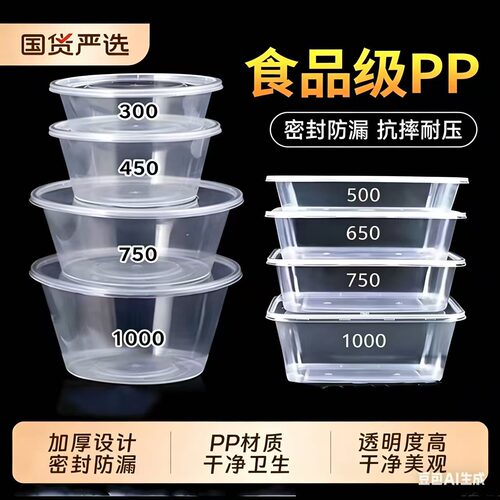 圆形一次性餐盒饭盒外卖打包盒塑料餐盒加厚长方盒圆汤碗
