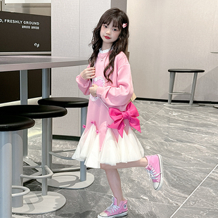 女童春秋款洋装新款中大童女孩时髦洋派公主裙儿童韩系春装裙子