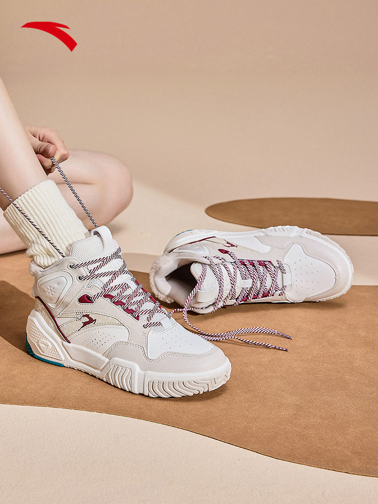 安踏烈焰女鞋高帮板鞋2023秋季新款舒适高帮运动学生鞋子休闲鞋女