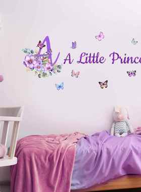 MS6291-ZY 紫色花朵英文蝴蝶儿童房装饰客厅卧室家居装饰墙贴画定