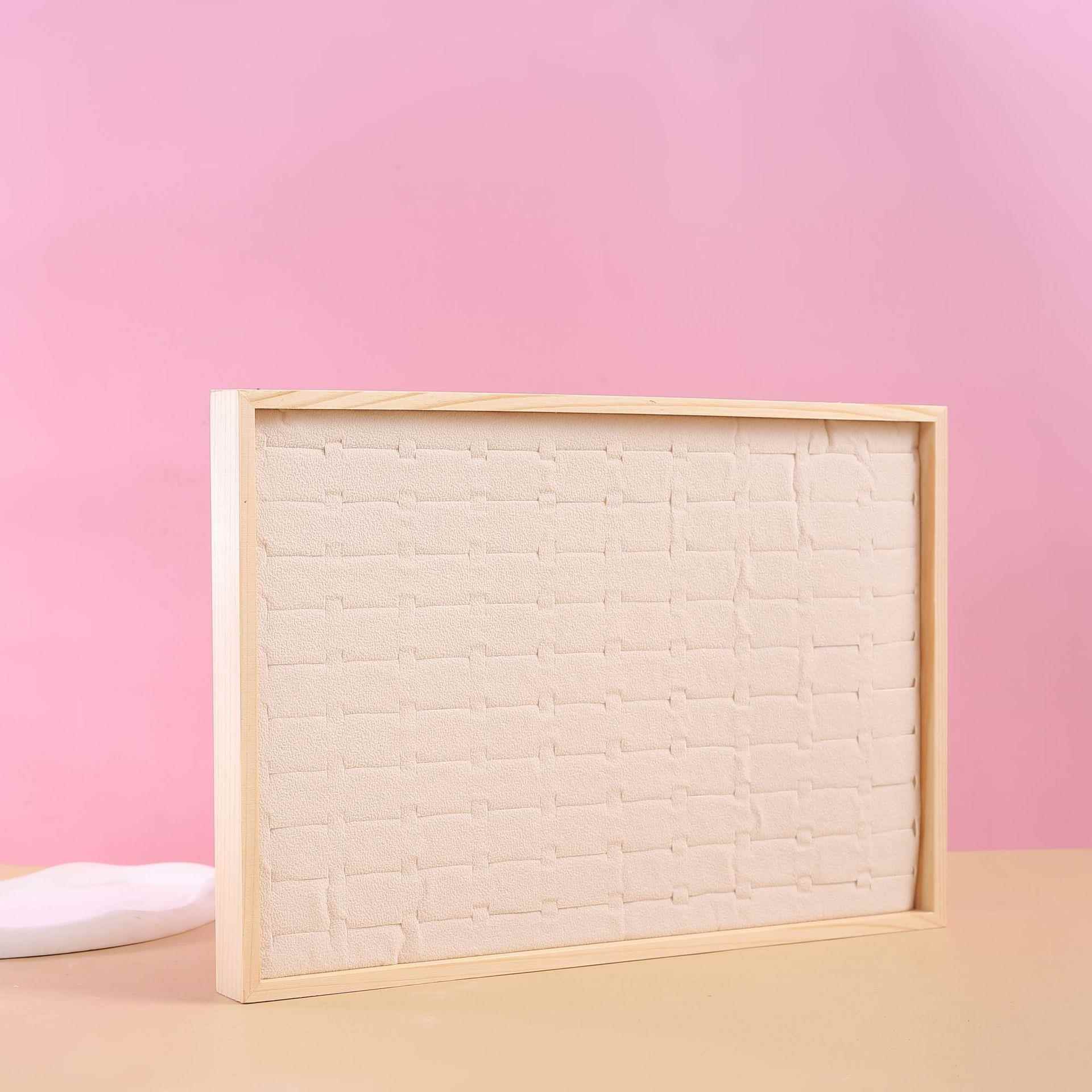 竹木绒布百位戒指展示盘耳钉对戒指环收纳整理盒珠宝首饰直播托盘