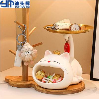 玄关钥匙收纳摆件轻奢高档招财猫玄关钥匙收纳入户鞋柜客厅桌面置