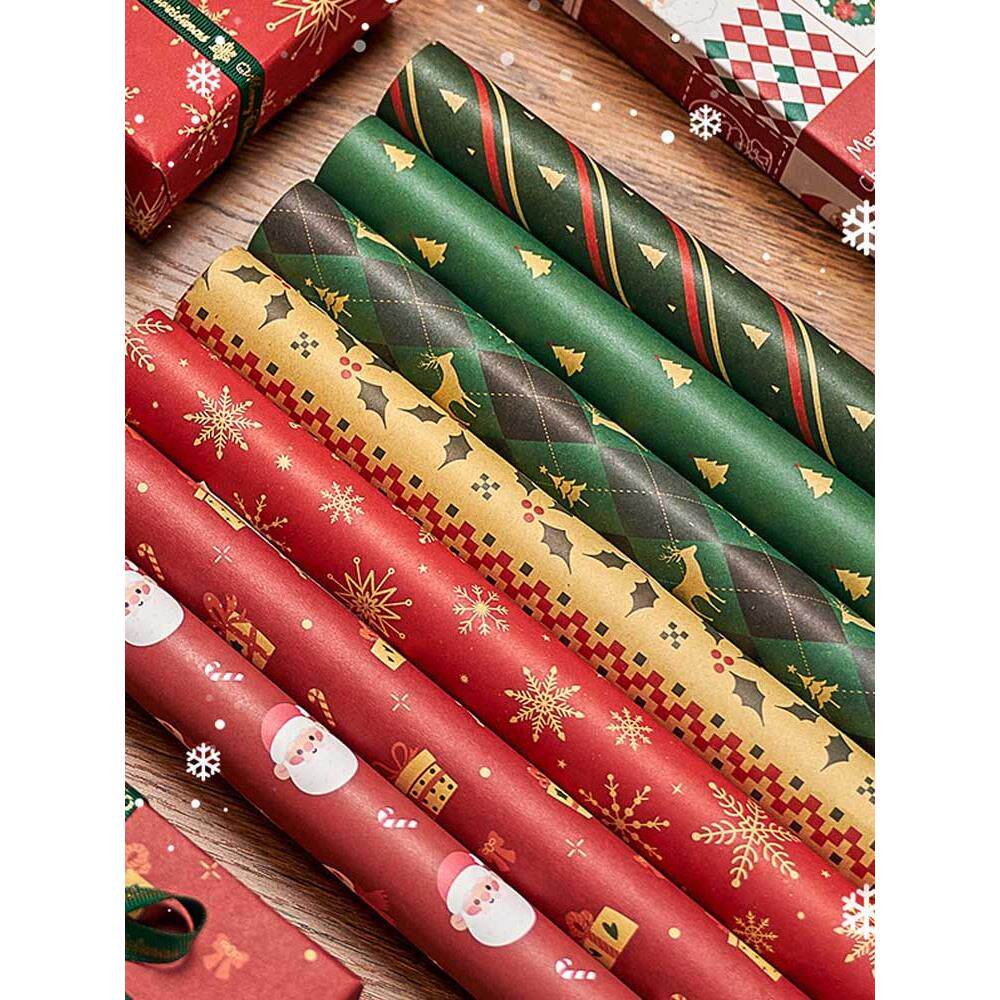 圣诞节礼物包装纸高级感超大尺寸儿童生日男女生礼品纸卡通彩色花纸盒子包装材料红色可爱高颜值牛皮手工打包