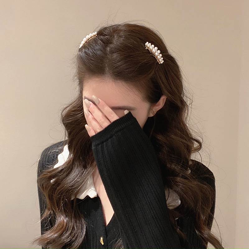 韩版优雅蝴蝶结发夹女侧边刘海夹前额发卡夹子网红珍珠水钻抓夹