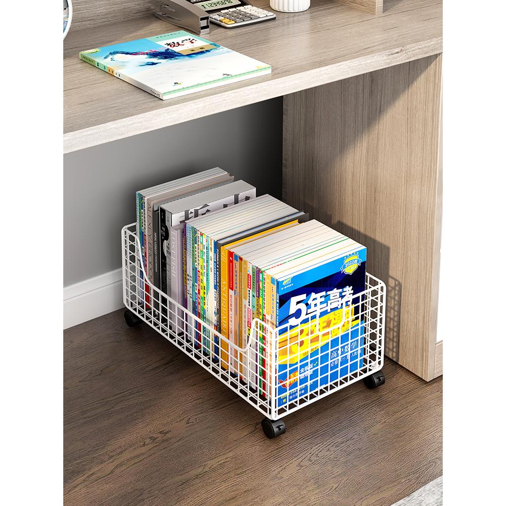 书桌旁小书架小型可移动带轮小书柜子置物架落地简易桌下书本收纳