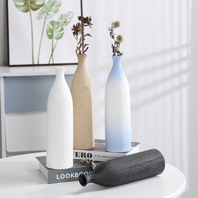 渐变陶瓷花瓶北欧风插花干花仿真花电视柜装饰品家居花艺轻奢摆件
