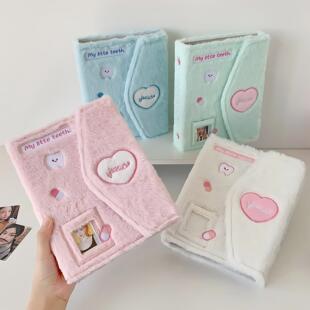 小卡卡套收纳册ins少女刺绣A5毛绒相册磁吸按扣双三寸立得拍卡册