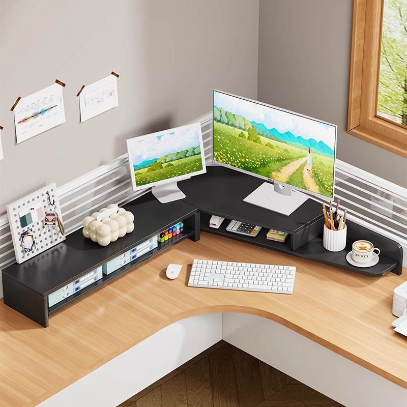 电脑增高架显示器屏幕支架实木桌面收纳架子办公桌转角三角置物架