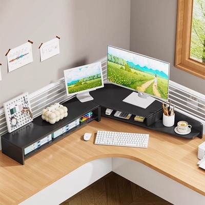 电脑增高架显示器屏幕支架实木桌面收纳架子办公桌转角三角置物架