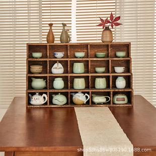 新中式实木博古架桌面紫砂茶壶架茶具收纳架阶梯摆件置物架展示架