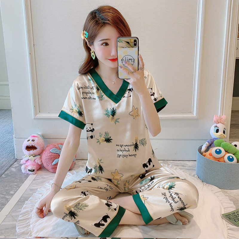 冰丝睡衣女2025年新款夏网红短袖长裤真丝绸高级感家居服套装薄款