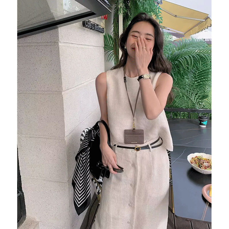 2025夏季 高阶通勤复古叠穿气质法式小众套装背心半身裙女两件套