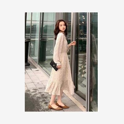 简约甜美雪纺系带过膝长