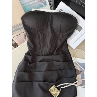 纯欲性感抹胸包臀裙连衣裙女鱼骨露背收腰短款生日小礼服2025新款