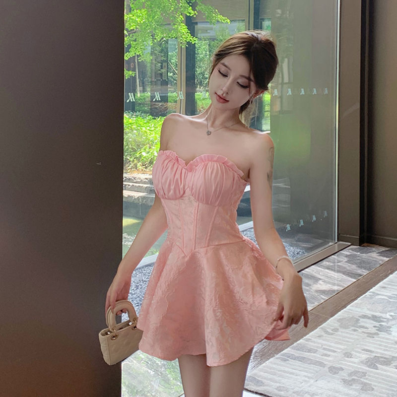 绝美抹胸连衣裙女高级感重工鱼骨公主蓬蓬裙party小礼裙生日裙子