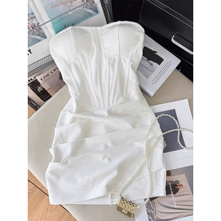 纯欲性感抹胸包臀裙连衣裙女鱼骨露背收腰短款生日小礼服2025新款