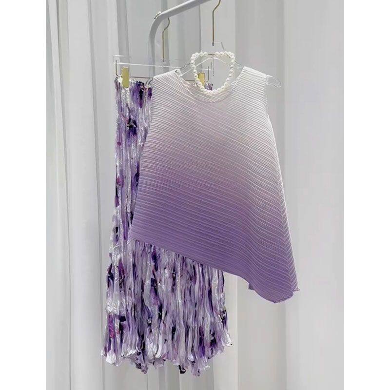 炸街减龄时尚高级感小众设计感渐变背心半身裙两件套装女夏款2024