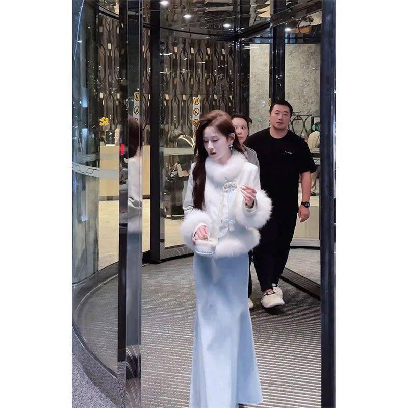 新中式国风套装女冬季小个子高级感气质外套半身裙子两件套