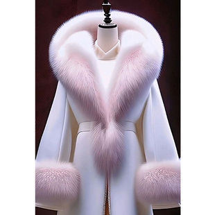 欧货高端白色毛呢大衣富家千金赫本风冬季毛领超好看高级感女装