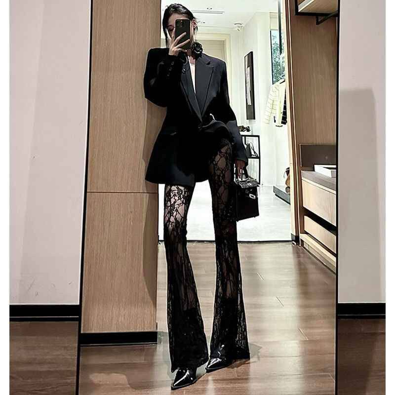 高级感气质收腰西装外套早秋性感微喇叭裤套装女