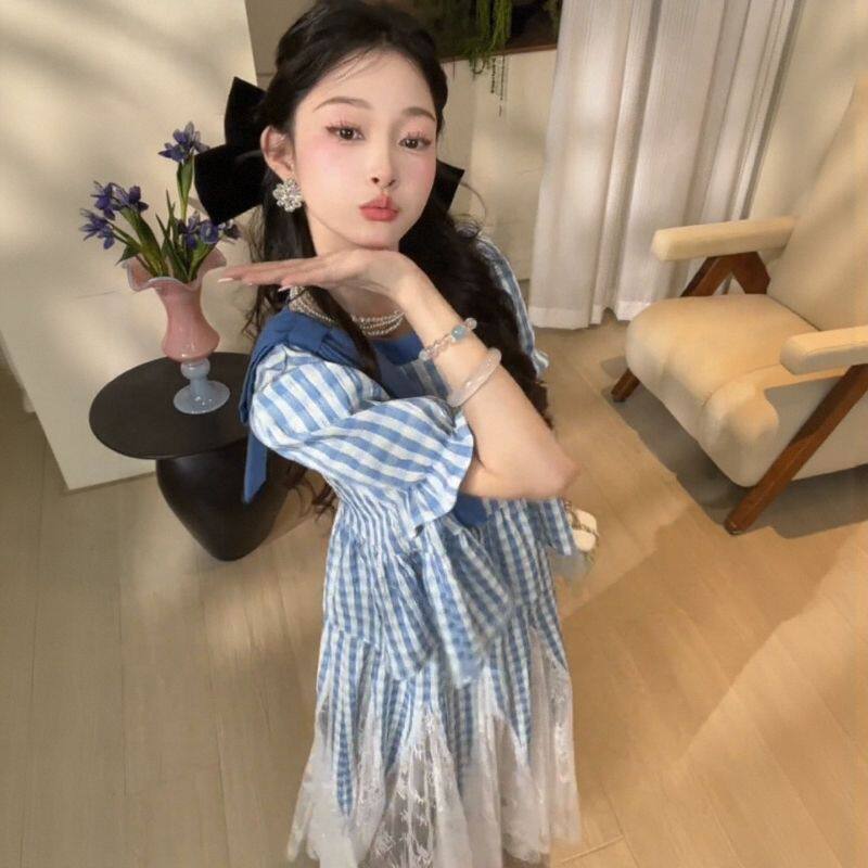 2025法式格子套装3D印花