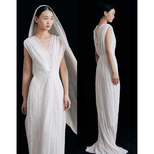 古希腊古典油画风格 白色长裙连衣裙简约新中式禅意晨袍摄影服装