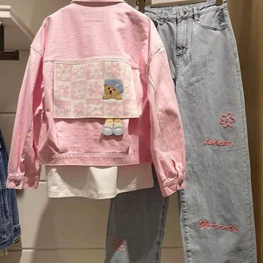 春季2024新款韩版轻奢独特设计感小个子粉色高级时尚牛仔外套女装