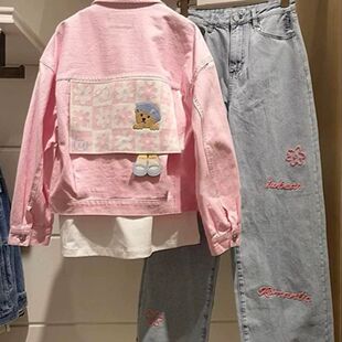 春季2024新款韩版轻奢独特设计感小个子粉色高级时尚牛仔外套女装