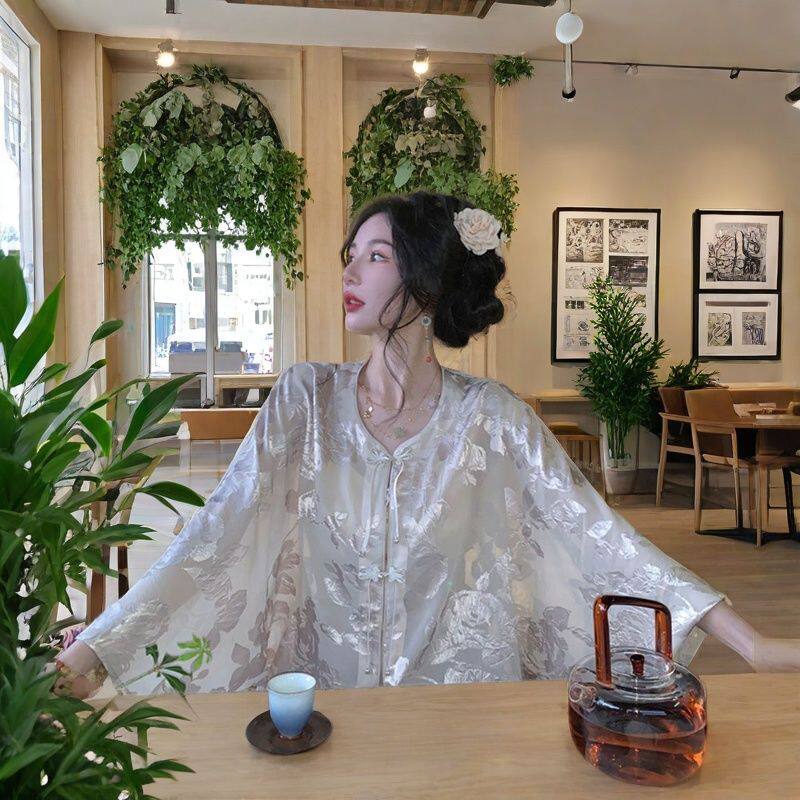 2024新款新中式国风禅意高级感白色印花衬衫阔腿裤套装女