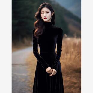 2025冬季新款高端轻奢独特超好看宴会礼服高级感黑色丝绒连衣裙女