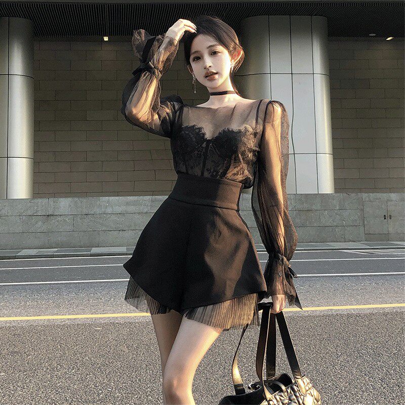 黑色性感蕾丝吊带上衣女