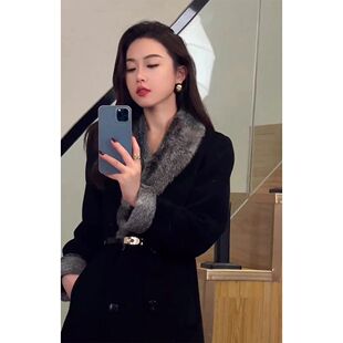 高级感冬装搭配设计感小众赫本风中长款毛呢大衣外套女