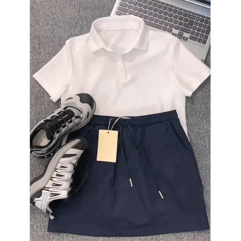 夏装搭配一整套韩系学院风白色短袖半身裙休闲减龄运动两件套装女