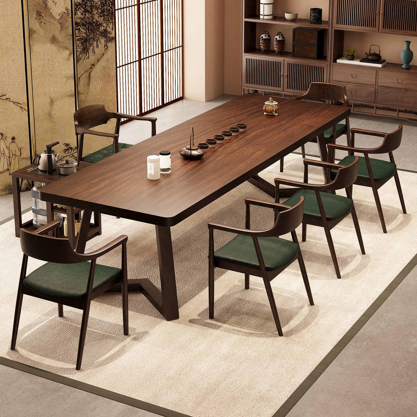 新中式南美胡桃木茶台实木茶桌2025新款高端家用办公室禅意泡茶桌