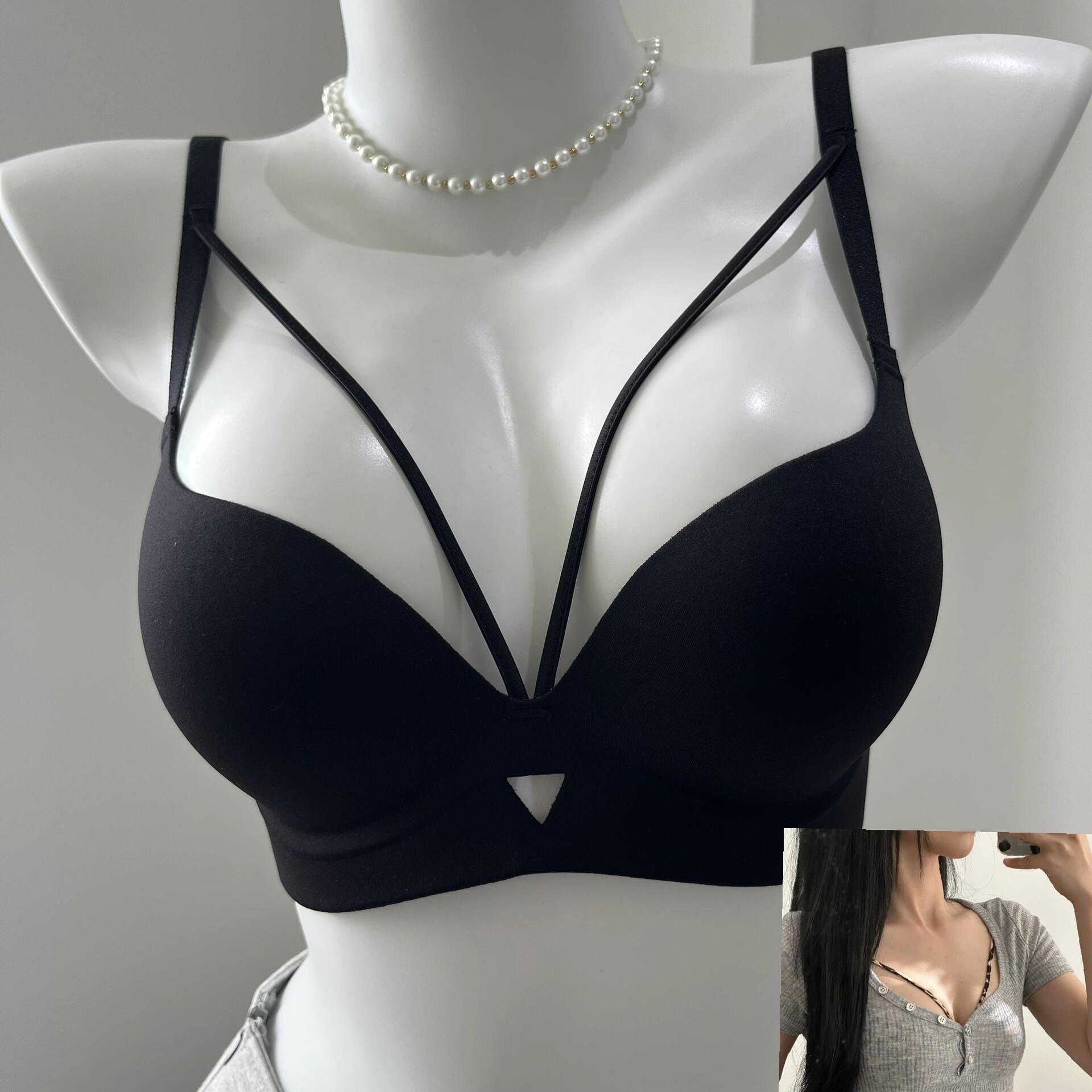 黑色纯欲性感交叉内衣女聚拢小胸收副乳防下垂调整型无钢圈文胸罩