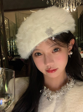 初雪落下原创雪花贝雷帽