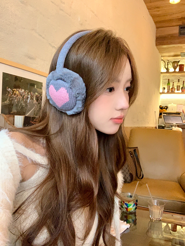 守护甜心~y2k爱心耳罩针织毛线毛绒耳套女冬季护耳帽耳暖耳捂耳包