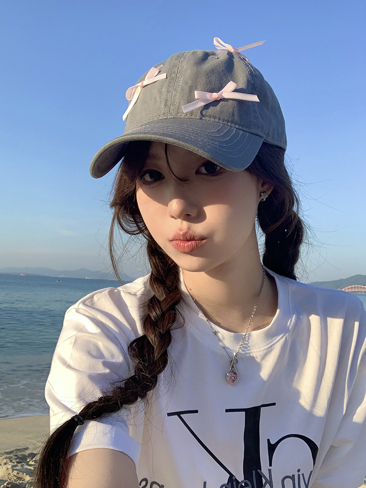 原创自制蝴蝶结鸭舌帽春天显脸小宽檐棒球帽子防晒帽遮阳帽太阳帽