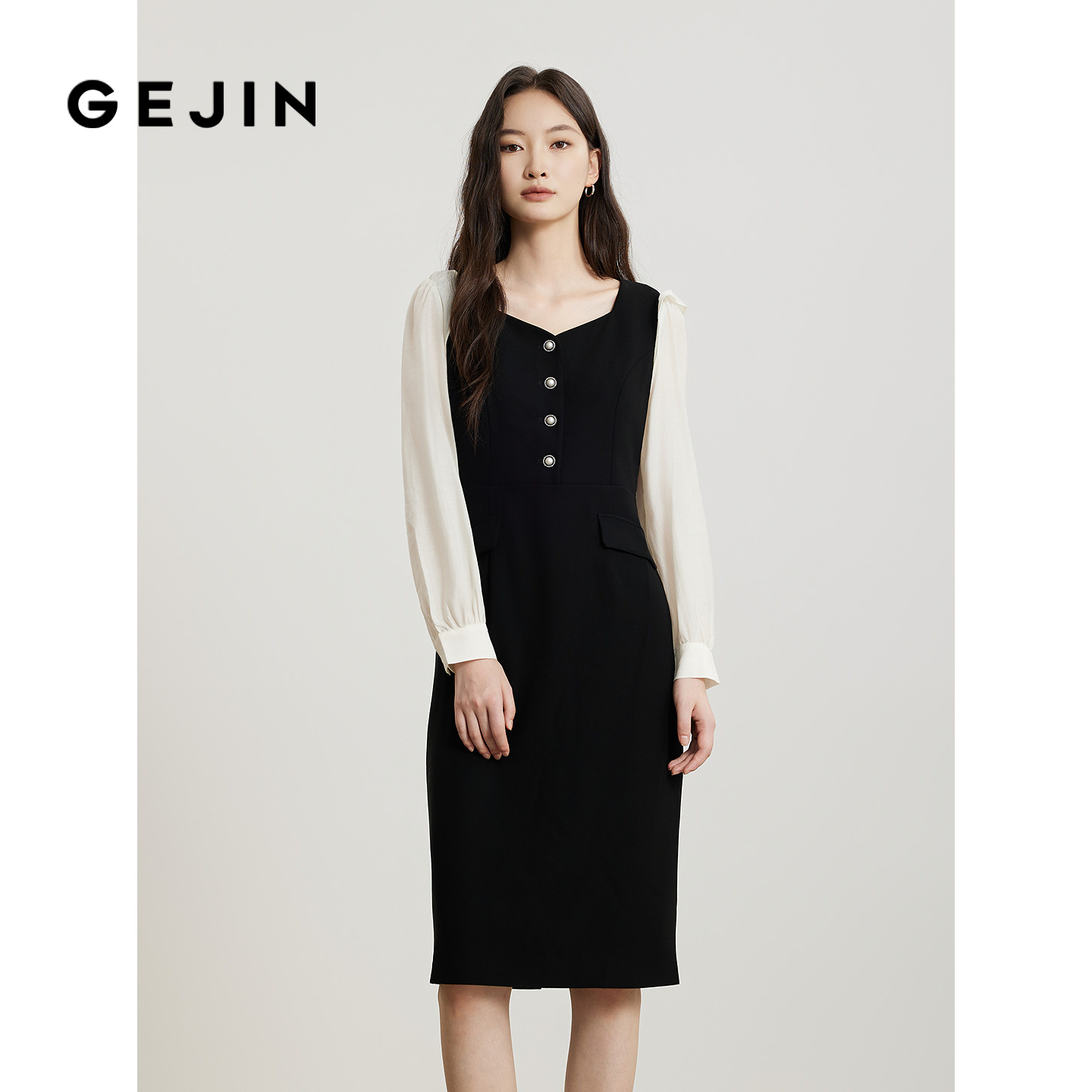 歌锦 醋酯纤维修身显瘦 长袖连衣裙2025春秋季新款