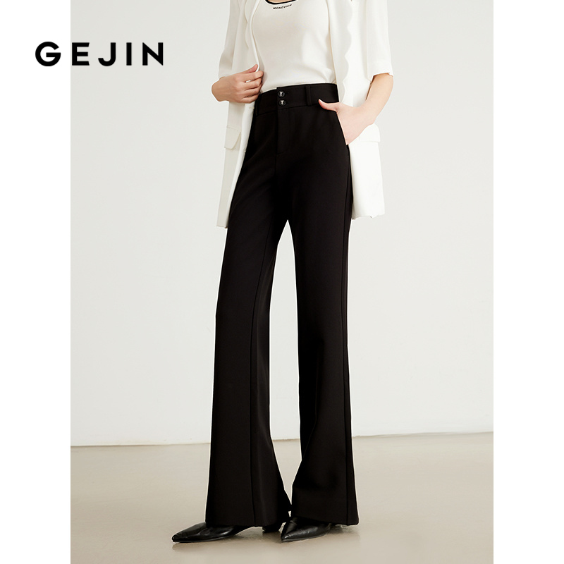 歌锦百搭舒适春秋季双扣中高腰休闲微喇裤 高品质显瘦女休闲裤子