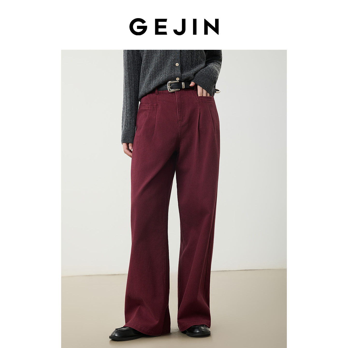 歌锦商场同款 时髦显瘦直筒阔腿休闲裤女2025冬季新款女裤